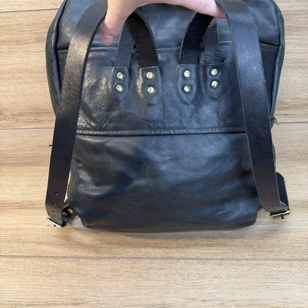 Rare Howl + Hide Backpack Full Grain Black Leather Work Travel Indianapolis USA